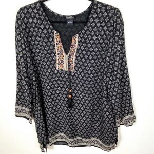 Lucky Brand Border Print Boho Peasant Top